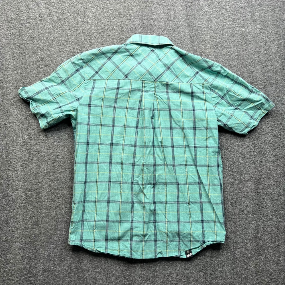 Vans Shirt Mens Small Turquoise Plaid Button Down Short Sleeve Cotton VN-ORTIPBL - Picture 10 of 15